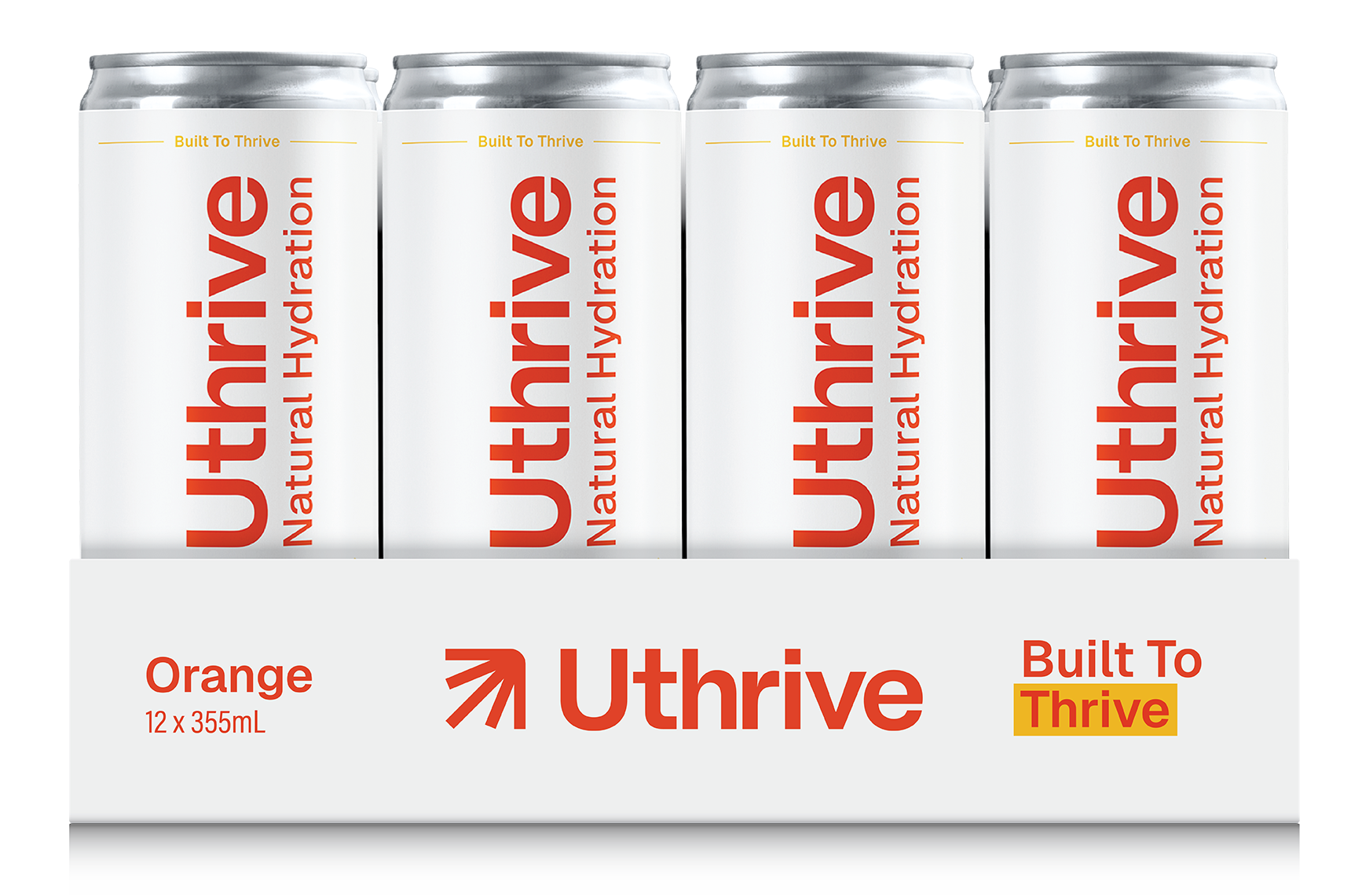 Four Uthrive energy drink cans on a white background