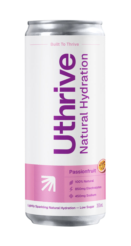 Uthrive Passionfruit natural hydration can, part of the Mixed Box